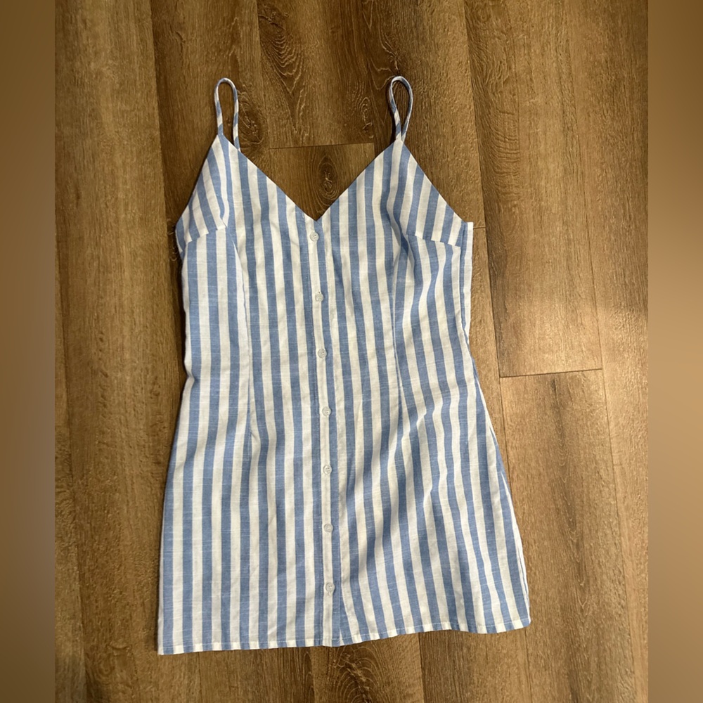 Nasty Gal Blue and White Striped Cotton button down Dress